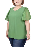 Plus Size Clip Dot Flutter Sleeve Top