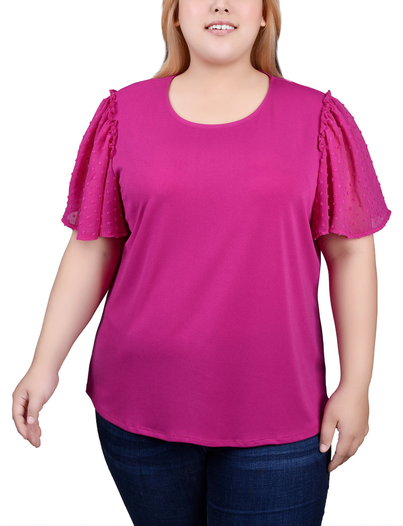 Plus Size Clip Dot Flutter Sleeve Top