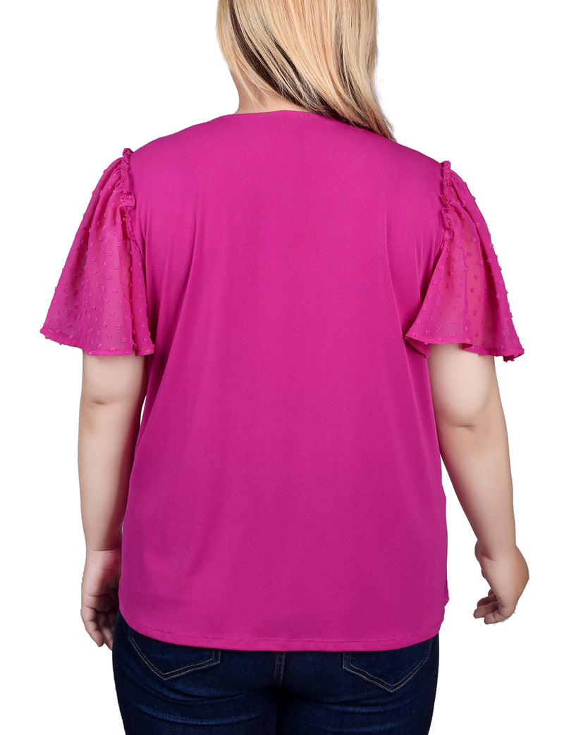 Plus Size Clip Dot Flutter Sleeve Top