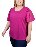 Plus Size Clip Dot Flutter Sleeve Top