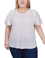 Plus Size Clip Dot Flutter Sleeve Top