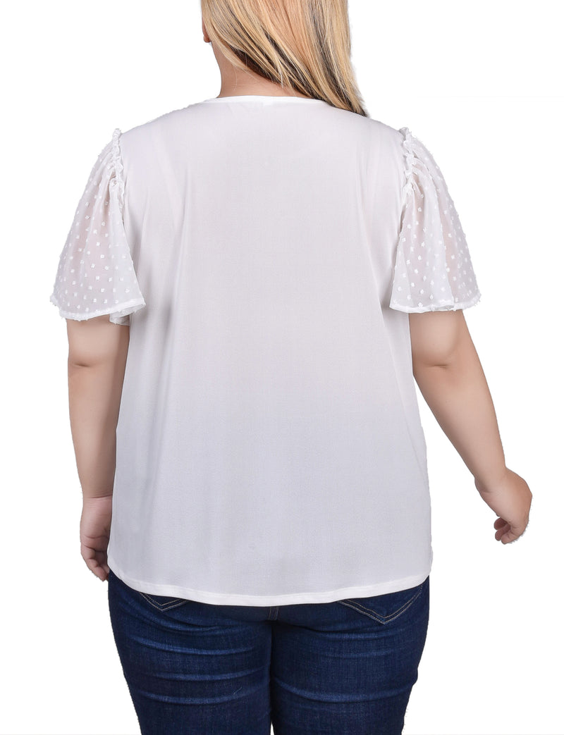 Plus Size Clip Dot Flutter Sleeve Top