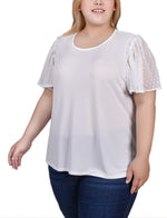 Plus Size Clip Dot Flutter Sleeve Top