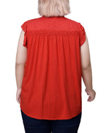 Plus Size Short Flutter Sleeve Crepon Blouse