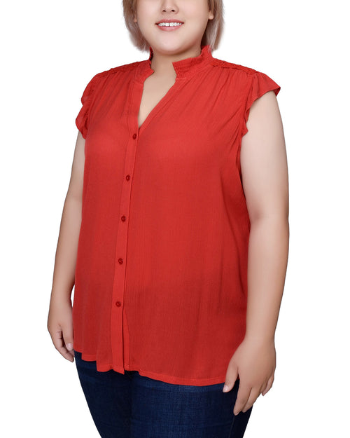 Plus Size Short Flutter Sleeve Crepon Blouse