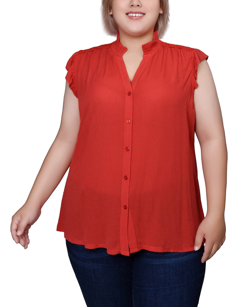 Plus Size Short Flutter Sleeve Crepon Blouse