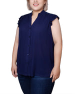 Plus Size Short Flutter Sleeve Crepon Blouse