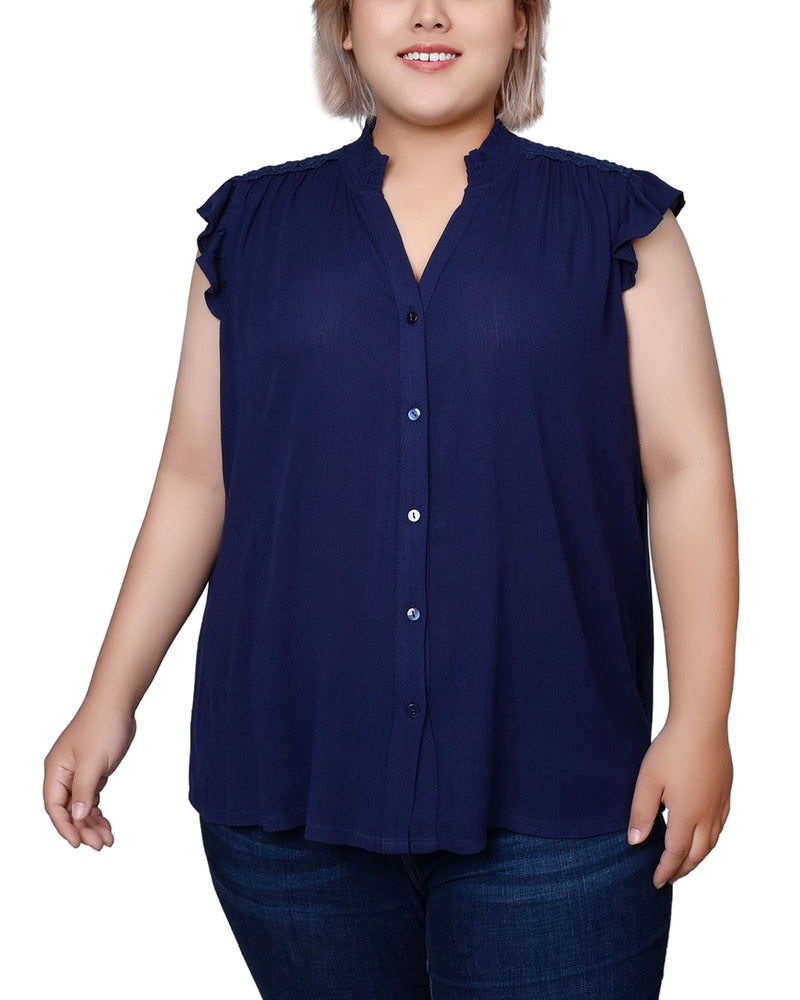 Plus Size Short Flutter Sleeve Crepon Blouse