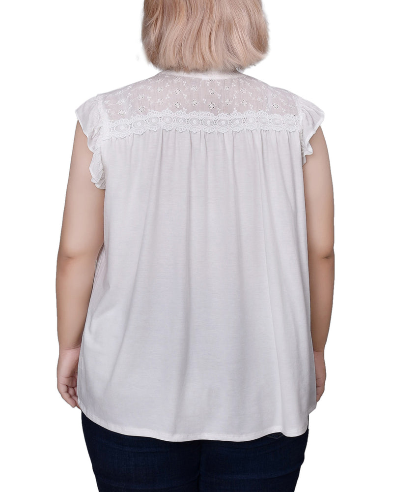 Plus Size Short Flutter Sleeve Crepon Blouse