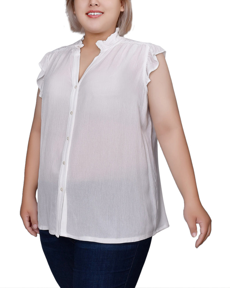 Plus Size Short Flutter Sleeve Crepon Blouse