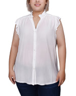 Plus Size Short Flutter Sleeve Crepon Blouse