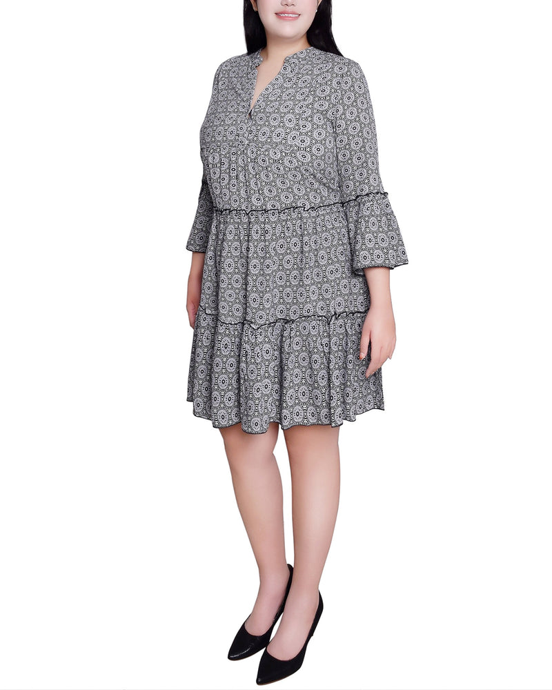 Plus Size 3/4 Sleeve Tiered Dress