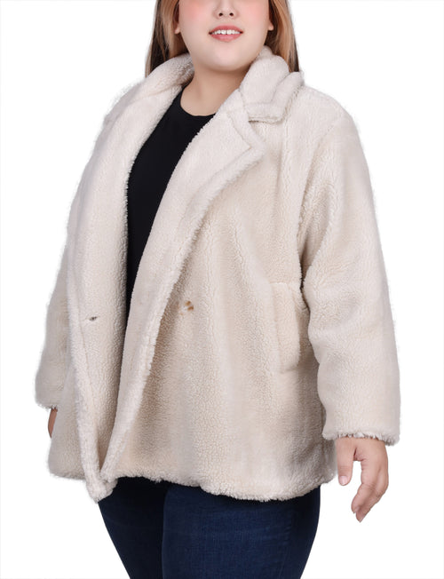 Plus Size Long Sleeve Double Breasted Sherpa Jacket