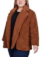 Plus Size Long Sleeve Double Breasted Sherpa Jacket