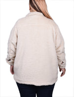 Plus Size Long Sleeve Button Front Sherpa Jacket