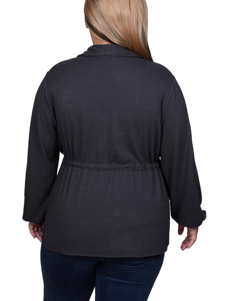 Plus Size Long Dolman Sleeve Drawstring-Waist Tunic Top