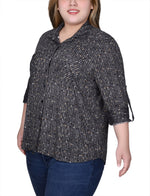Plus Size Long Sleeve Button Front Tunic Top