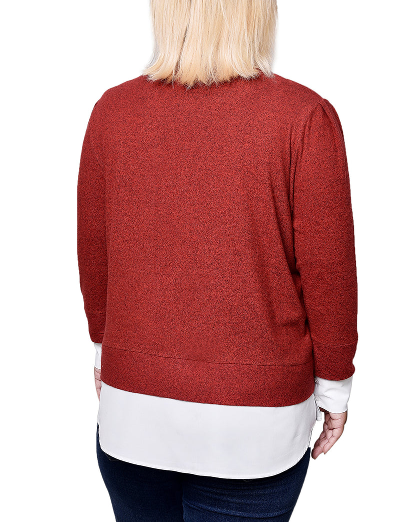 Plus Size Long Sleeve Two-Fer Top