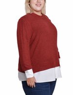 Plus Size Long Sleeve Two-Fer Top