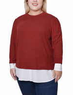 Plus Size Long Sleeve Two-Fer Top