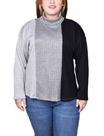 Plus Size Long Sleeve Colorblocked Top
