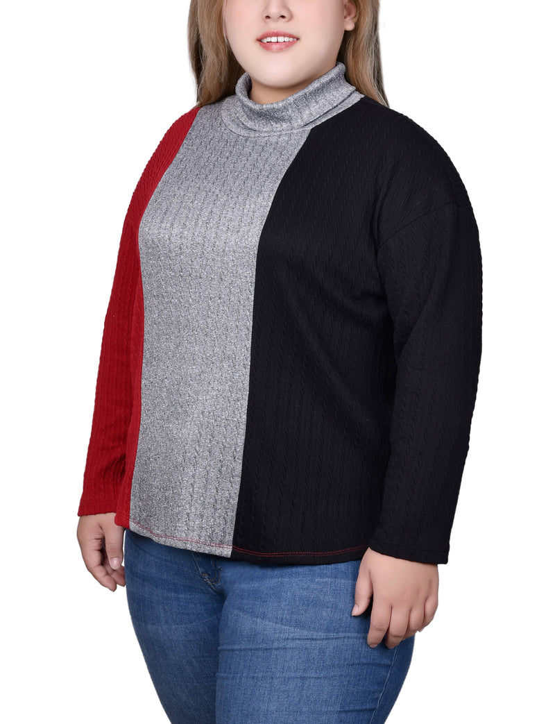 Plus Size Long Sleeve Colorblocked Top