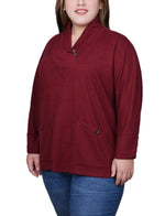 Plus Size Long Sleeve Shawl Collar Top With Pockets