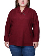 Plus Size Long Sleeve Shawl Collar Top With Pockets