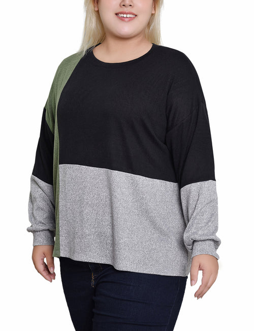 Plus Size Long Sleeve Colorblocked Top