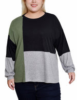 Plus Size Long Sleeve Colorblocked Top