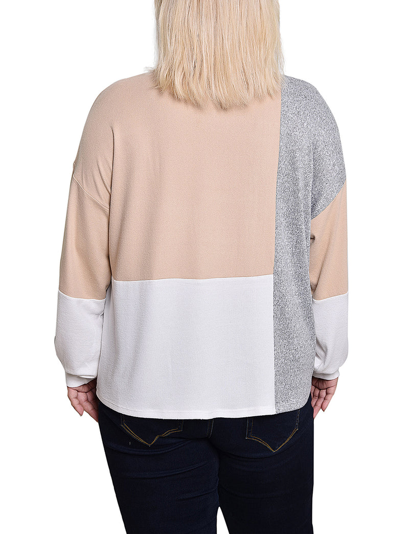 Plus Size Long Sleeve Colorblocked Top