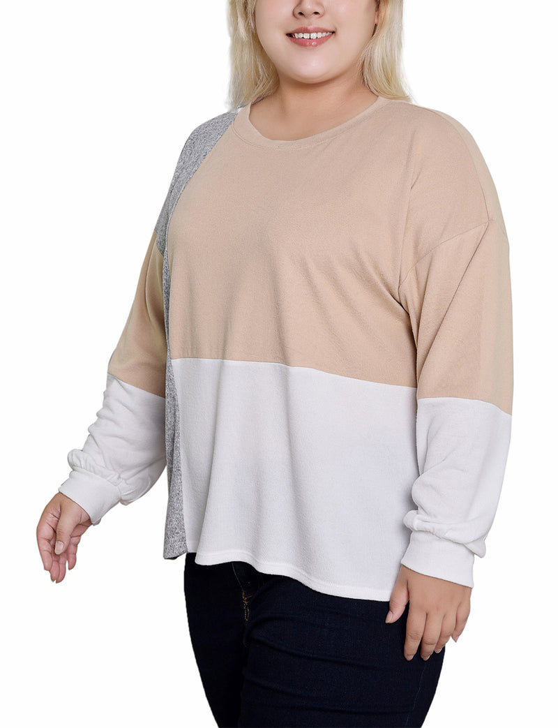 Plus Size Long Sleeve Colorblocked Top