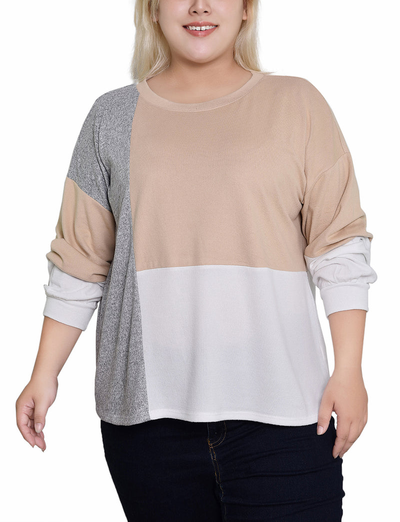 Plus Size Long Sleeve Colorblocked Top