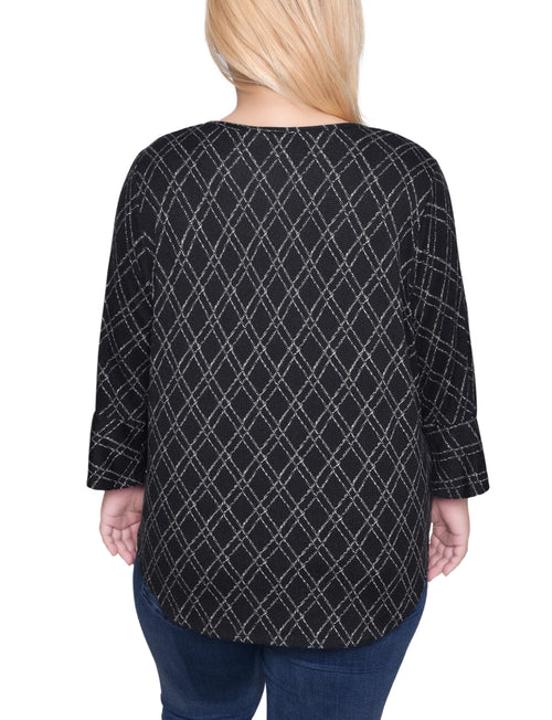 Plus Size 3/4 Bell Sleeve Top With Hardware