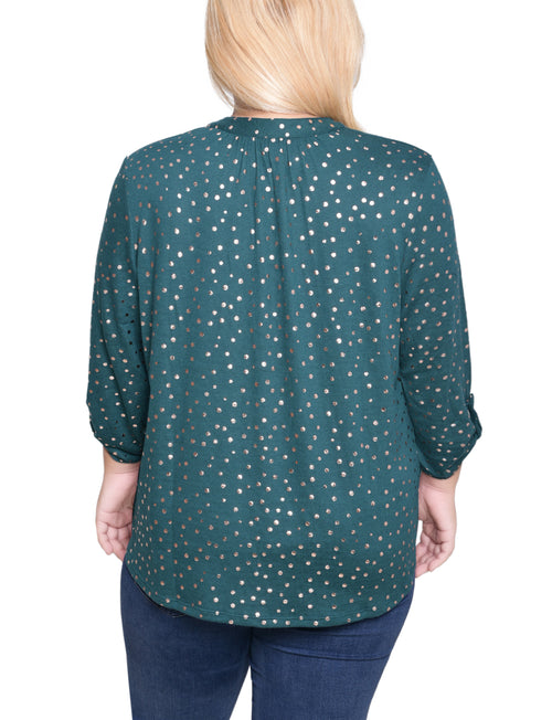 Plus Size Long Roll Tab Sleeve Tunic