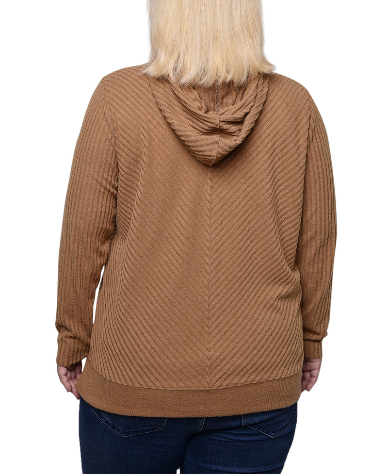 Plus Size Ribbed Long Sleeve Hoodie