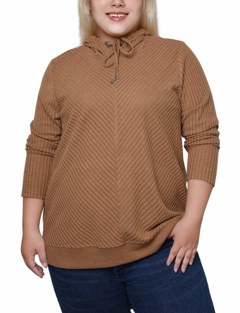 Plus Size Ribbed Long Sleeve Hoodie