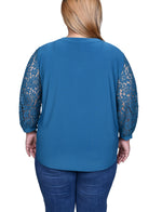Plus Size Lace-Sleeve V Neck Top