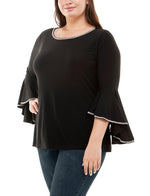 Plus Size Long Bell Sleeve Top With Stone Details