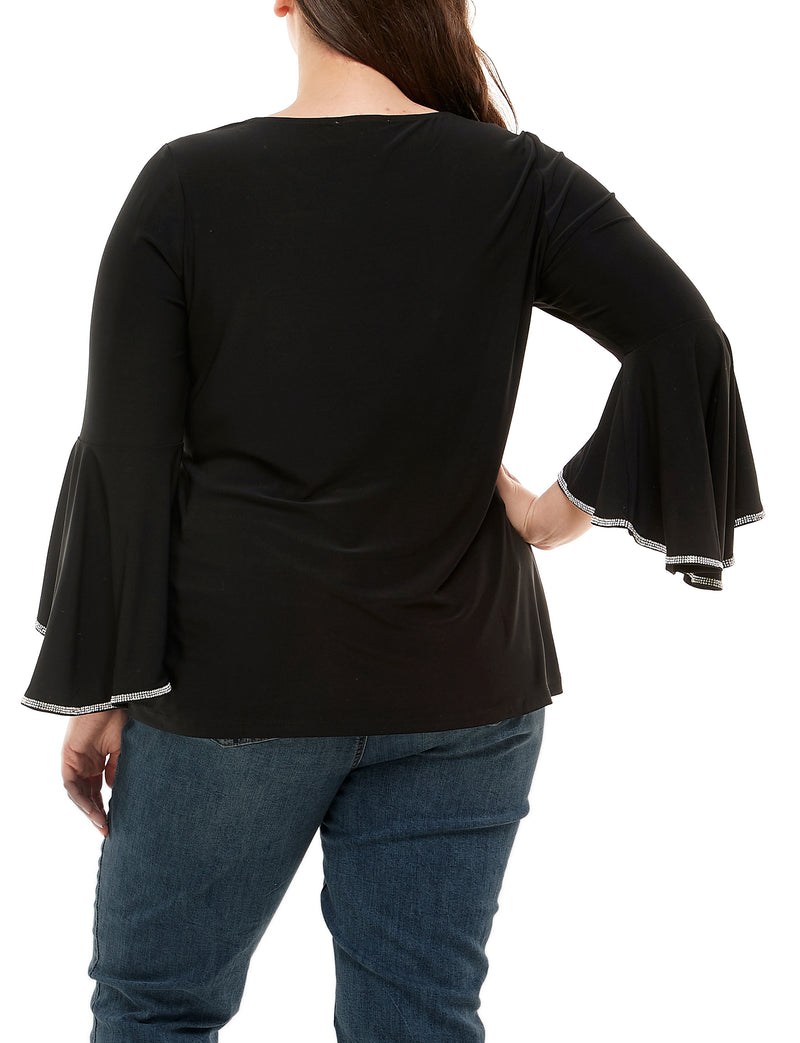 Plus Size Long Bell Sleeve Top With Stone Details