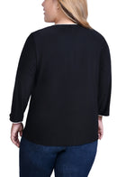Plus Size 3/4 Sleeve Piped Top