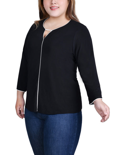 Plus Size 3/4 Sleeve Piped Top