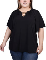 Plus Size Raglan Sleeve Top With Chain Details