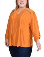 Plus Size Long Sleeve Pintuck Front Top With Chain Details
