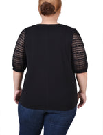 Plus Size Short Burnout Sleeve Scoop Neck Top