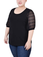 Plus Size Short Burnout Sleeve Scoop Neck Top