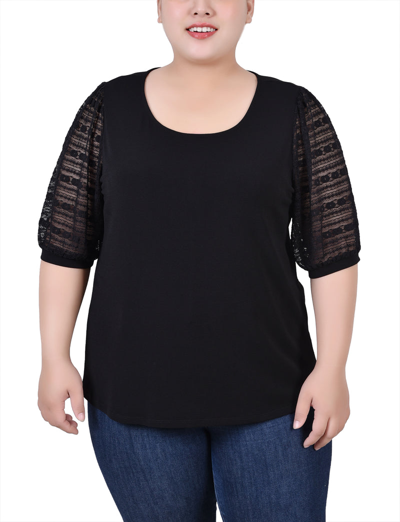 Plus Size Short Burnout Sleeve Scoop Neck Top