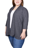 Plus Size 3/4 Sleeve Solid Cardigan