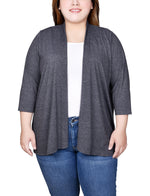 Plus Size 3/4 Sleeve Solid Cardigan
