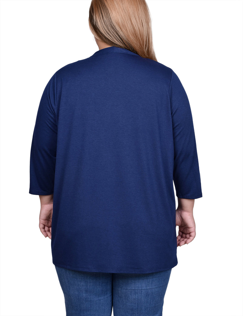Plus Size 3/4 Sleeve Solid Cardigan